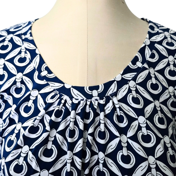 BARBARA GERWIT Equestrian Pattern Scoop Neck Flounce Sleeve Dress Large - Picture 3 of 5